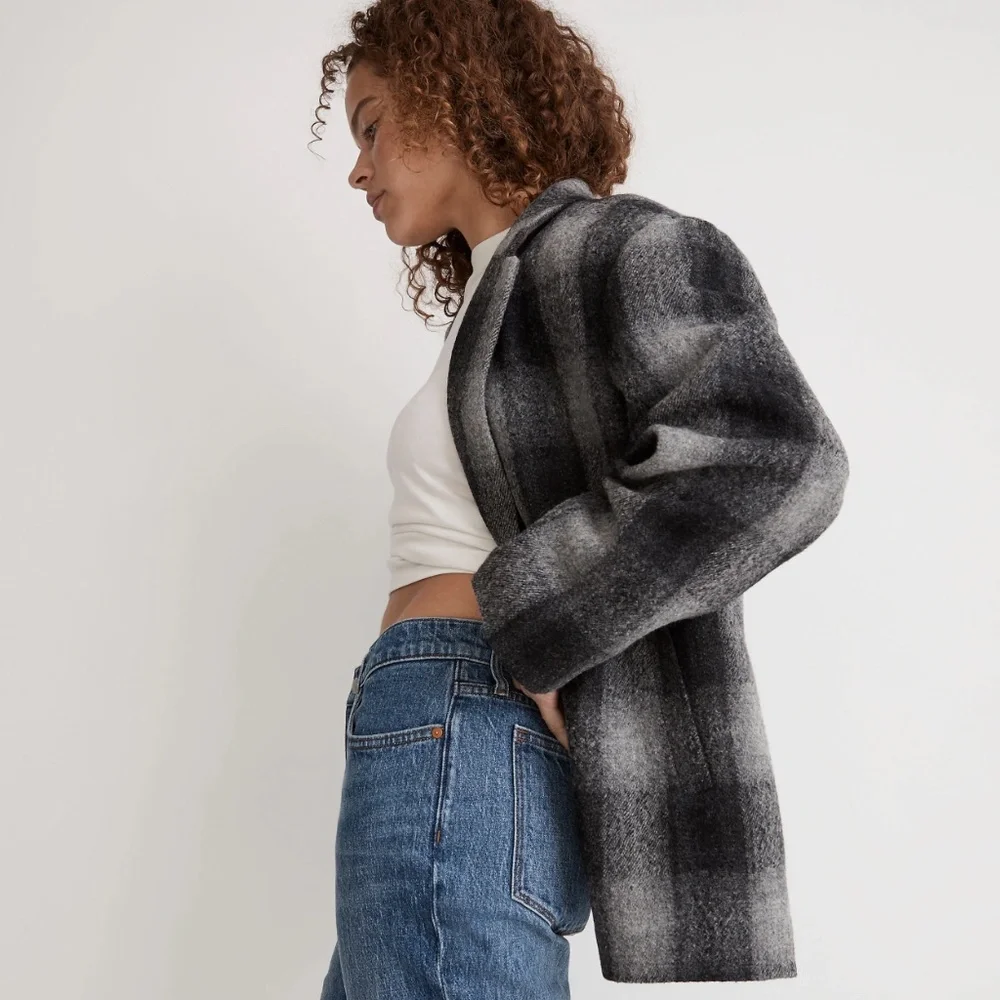 New MADEWELL The Oversized Dorset Blazer in Buffalo Check Boiled Wool - Picture 5 of 7